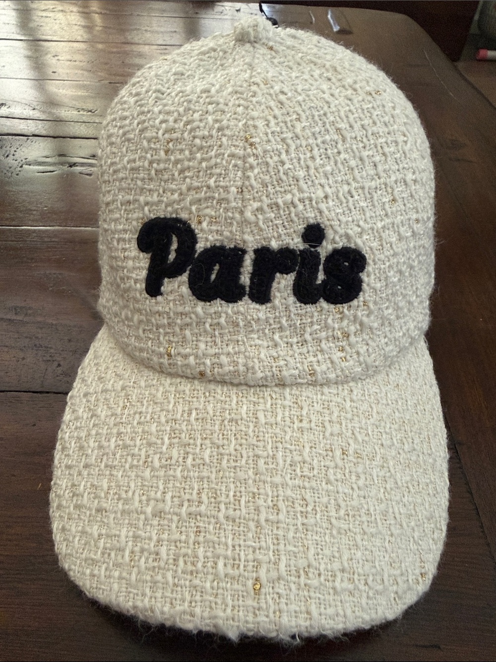 Paris Embroidered Cream Tweed Cap